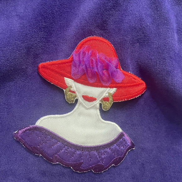 Vintage 90s Notations Jacket Women Medium Purple Red Hat Lady Button Front Top - Picture 5 of 12